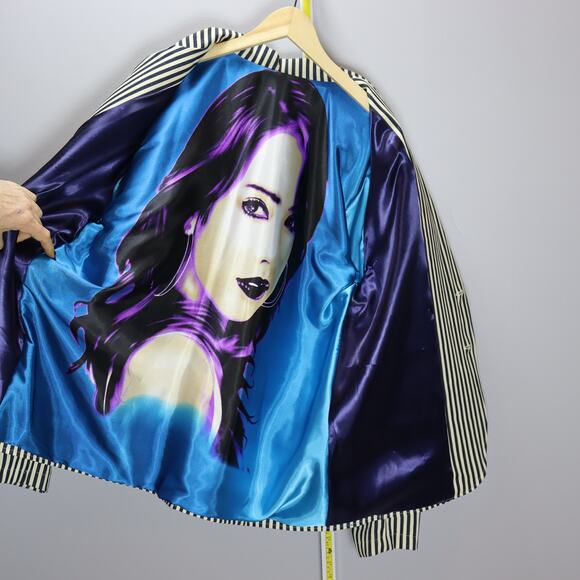 Handmade Striped Cotton Blazer w/ Satin Art Lining by Resurrection Approx 2XL - Picture 4 of 8